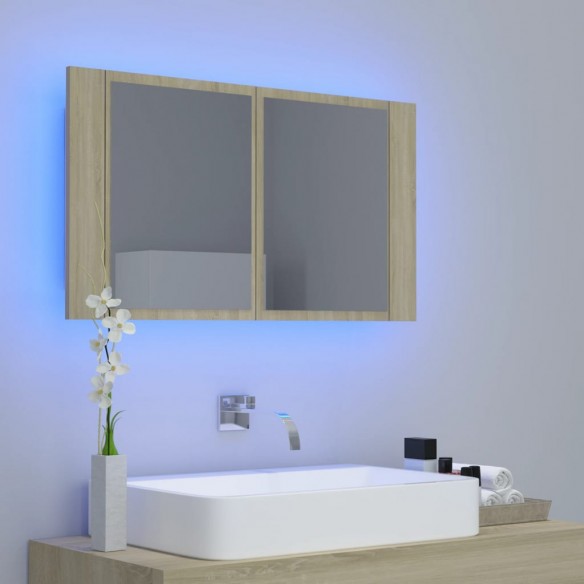 Armoire à miroir à LED de bain Chêne sonoma 80x12x45 Acrylique