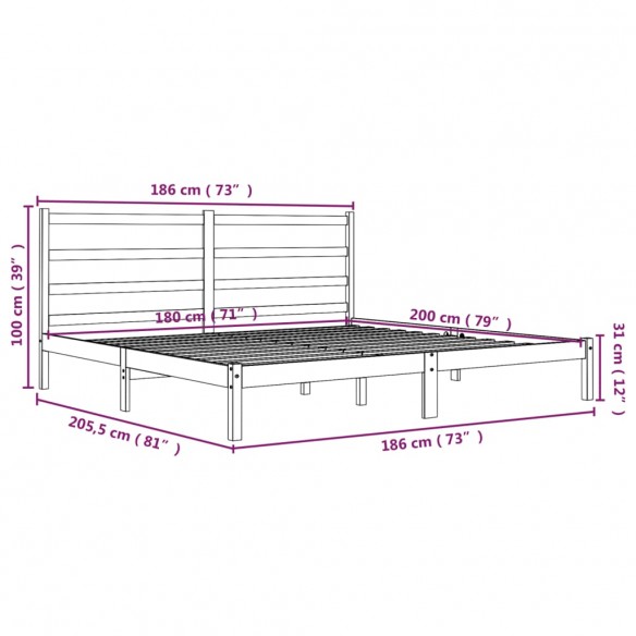 Cadre de lit bois de pin massif 180x200 cm super king