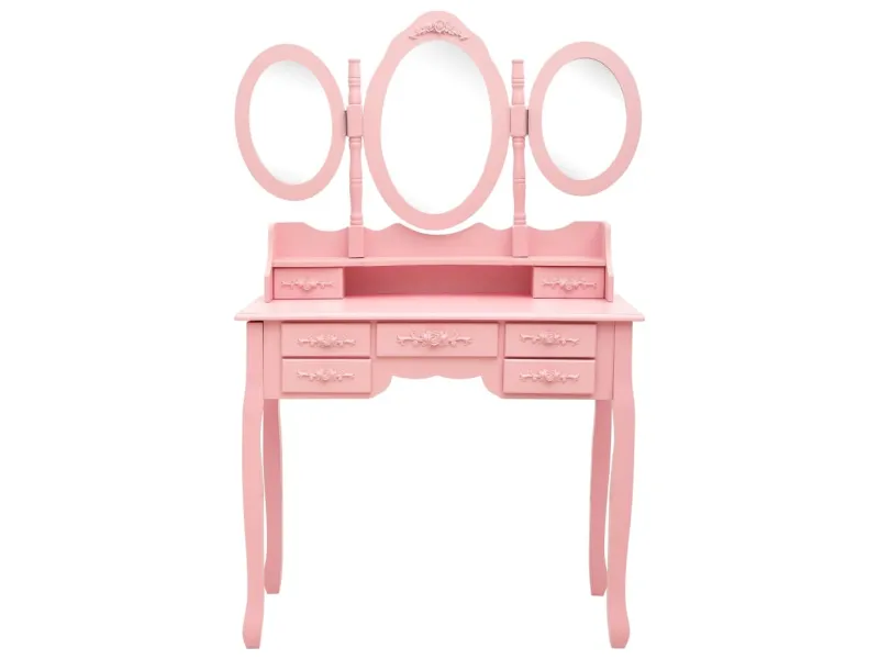 Coiffeuse avec tabouret et miroir pliable en 3 Rose