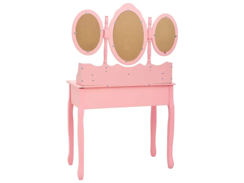 Coiffeuse avec tabouret et miroir pliable en 3 Rose