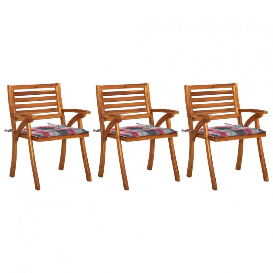 Chaises à dîner de jardin avec coussins 3 pcs Acacia massif