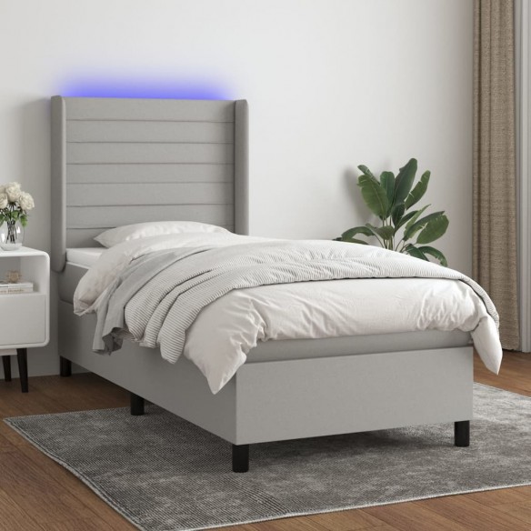 Cadre de lit matelas LED Gris clair 100x200 cm Tissu