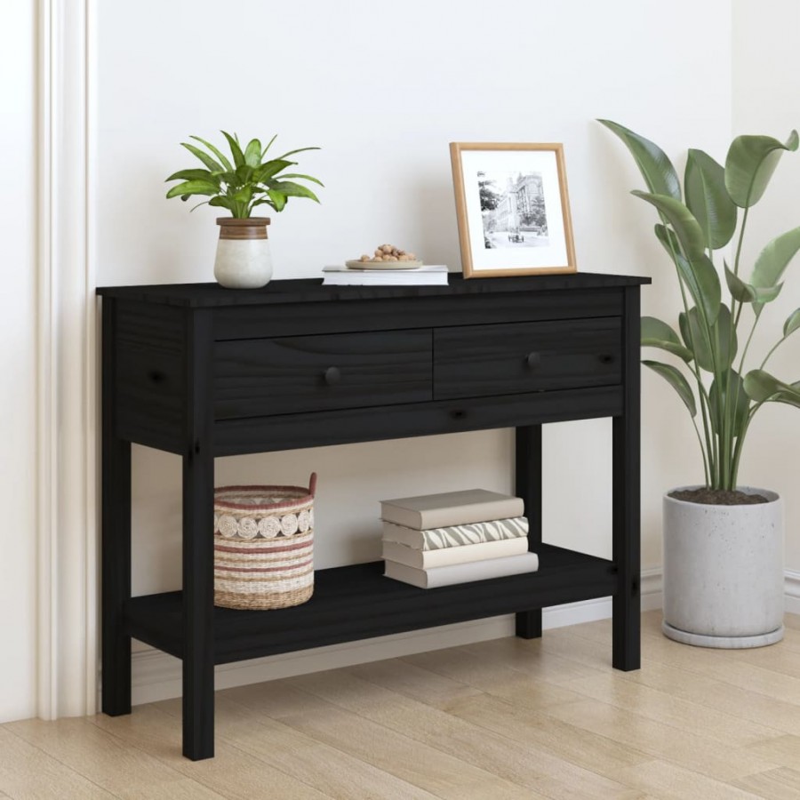 Table console Noir 100x35x75 cm Bois massif de pin