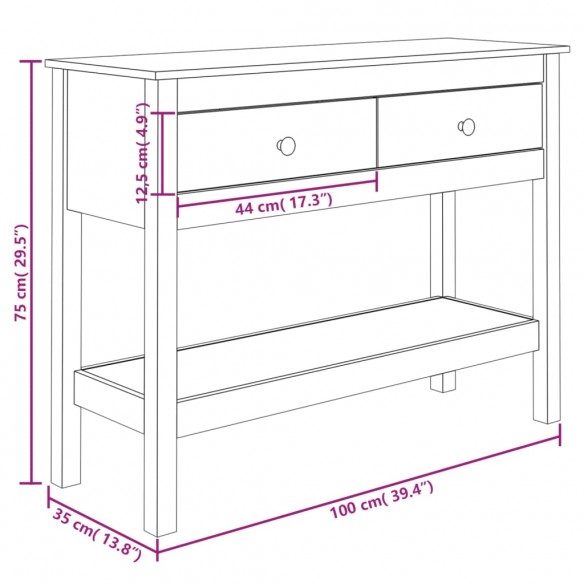 Table console Noir 100x35x75 cm Bois massif de pin