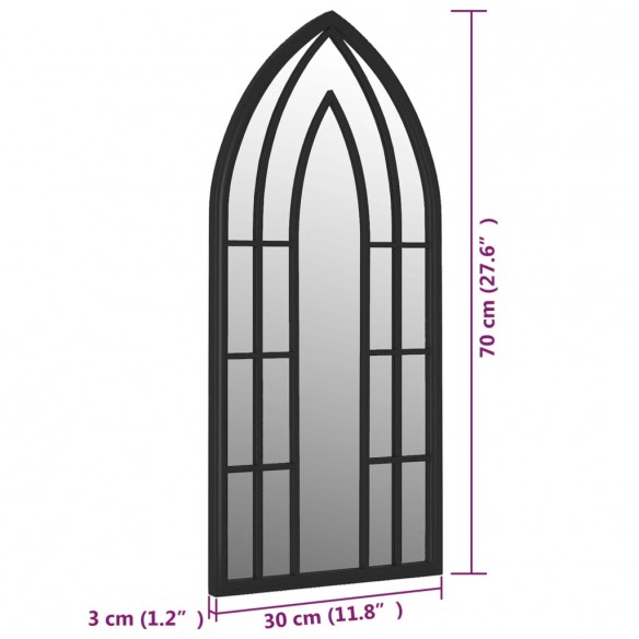 Miroir de jardin Noir 70x30 cm Fer pour utilisation extérieure