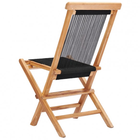 Chaises pliables de jardin 2 pcs Bois de teck solide et corde