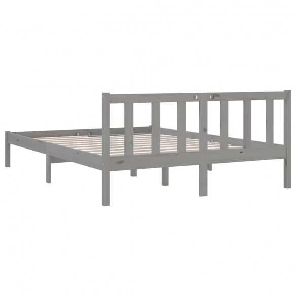 Cadre de lit Gris Bois de pin massif 135x190 cm Double