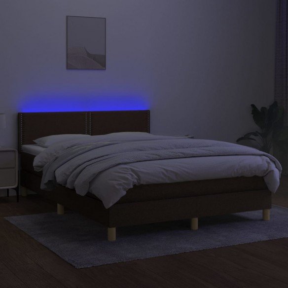 Cadre de lit matelas et LED Marron foncé 140x190 cm