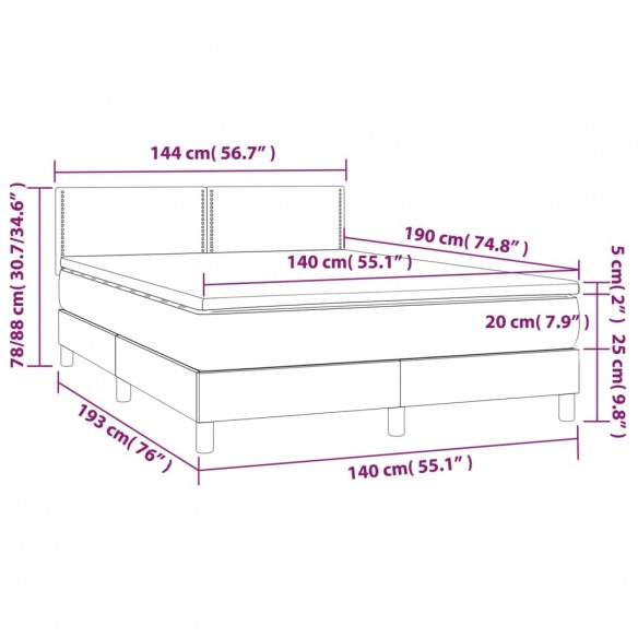 Cadre de lit matelas et LED Marron foncé 140x190 cm