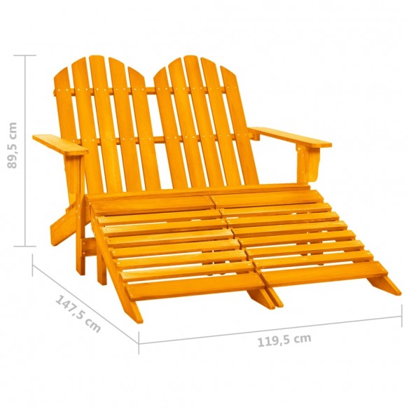 Chaise de jardin Adirondack 2 places et pouf Sapin Orange