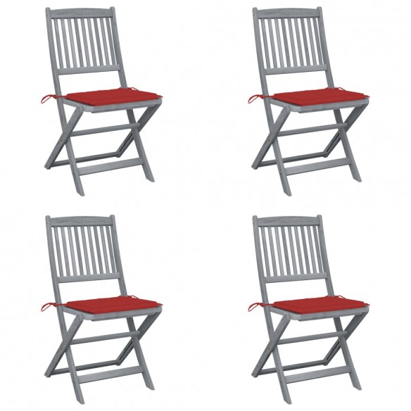 Chaises pliables d'extérieur 4 pcs avec coussins Bois d'acacia