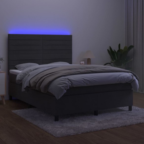 Cadre de lit avec matelas LED Gris foncé 140x190 cm