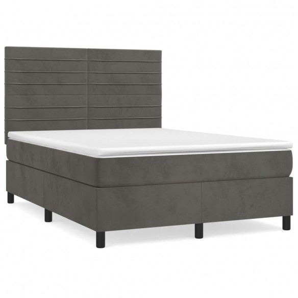 Cadre de lit et matelas Gris foncé 140x200cm Velours