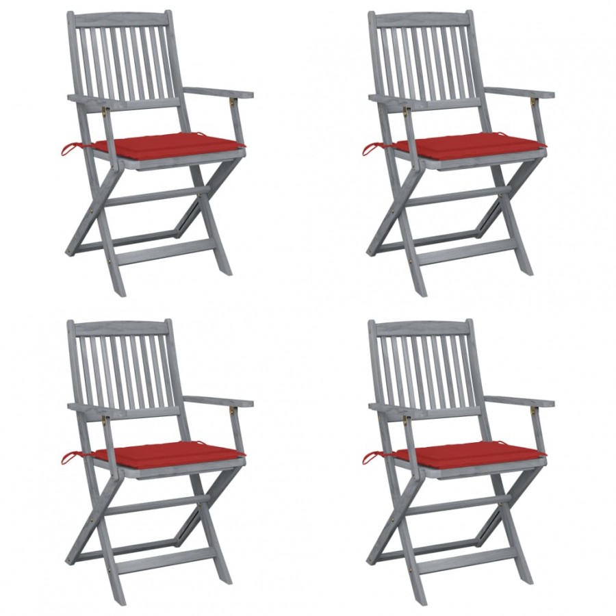 Chaises pliables d'extérieur 4 pcs avec coussins Bois d'acacia