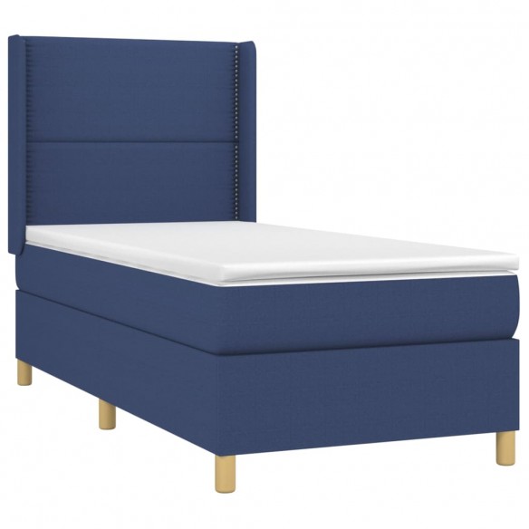 Cadre de lit avec matelas Bleu 100x200 cm Tissu