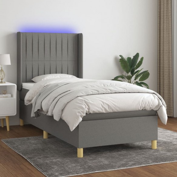 Cadre de lit matelas LED Gris foncé 90x200cm Tissu