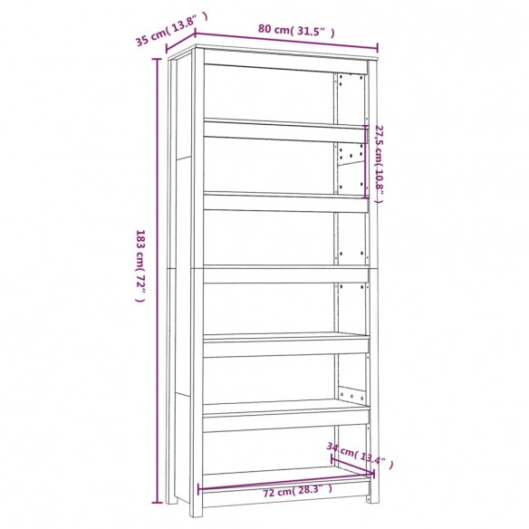 Bibliothèque Marron miel 80x35x183 cm Bois de pin massif