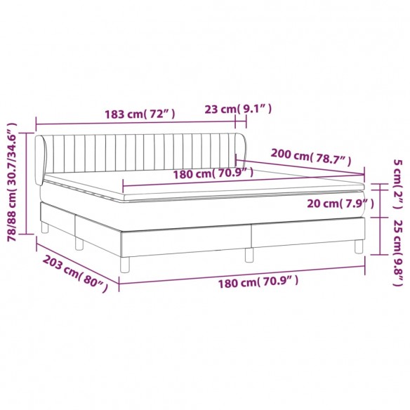 Cadre de lit avec matelas Gris foncé 180x200cm Tissu