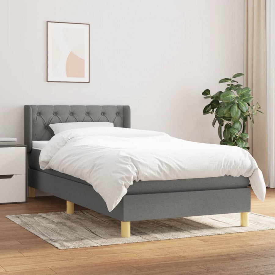 Cadre de lit avec matelas Gris foncé 80x200 cm Tissu