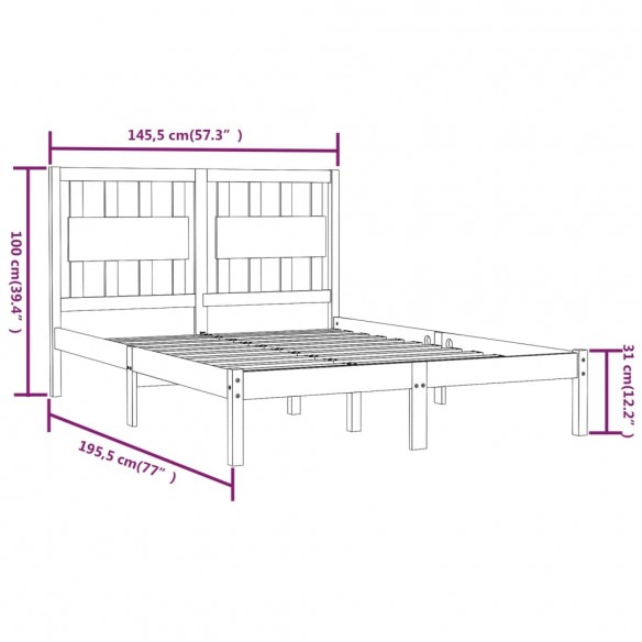 Cadre de lit Gris Bois de pin massif 140x190 cm