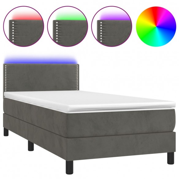 Cadre de lit avec matelas et LED Gris foncé 80x200cm