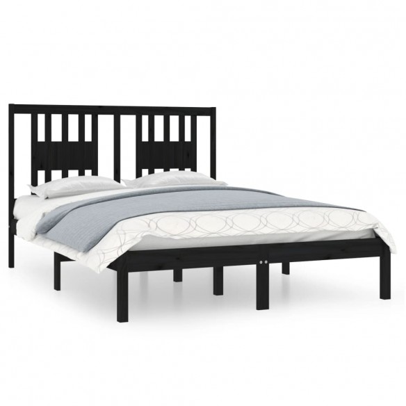 Cadre de lit Noir Bois massif 120x190 cm Petit Double