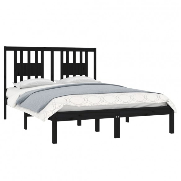 Cadre de lit Noir Bois massif 120x190 cm Petit Double