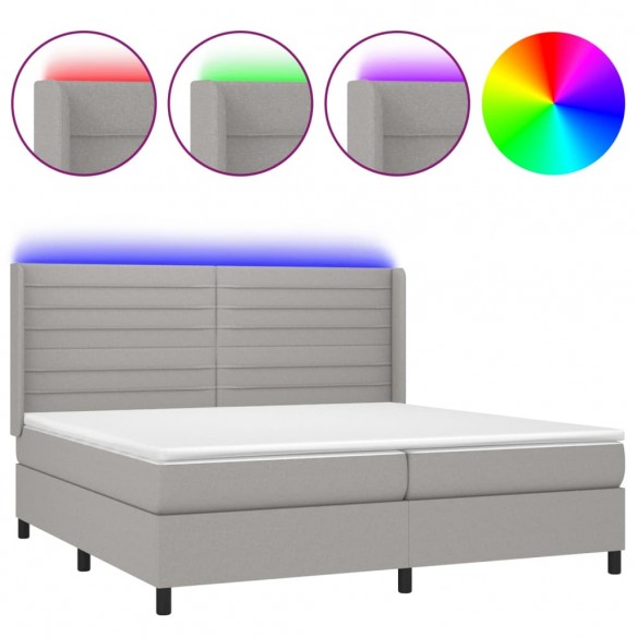 Cadre de lit matelas LED Gris clair 200x200 cm Tissu