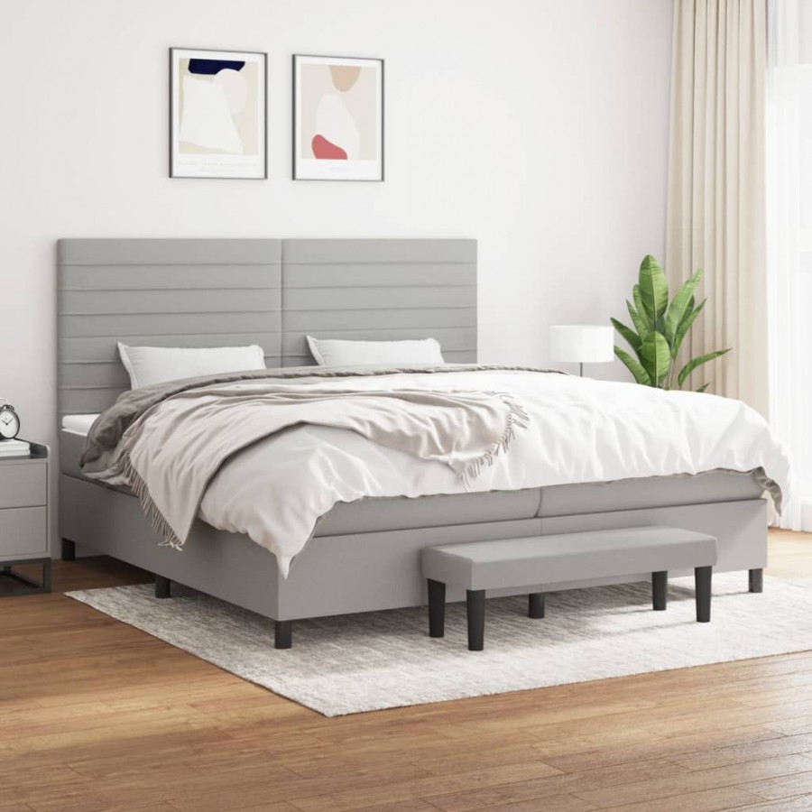 Cadre de lit avec matelas Gris clair 200x200cm Tissu