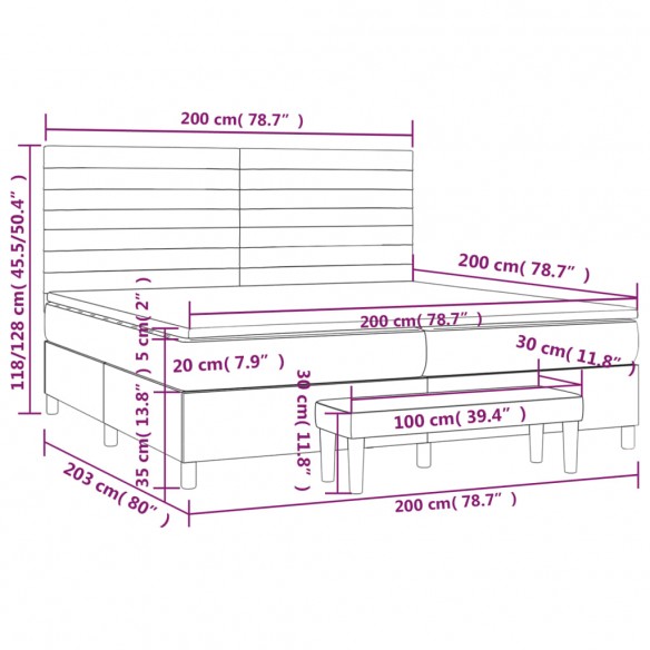 Cadre de lit avec matelas Gris clair 200x200cm Tissu