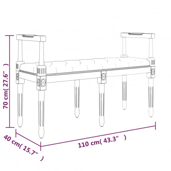 Banc Gris clair 110x40x70 cm Velours