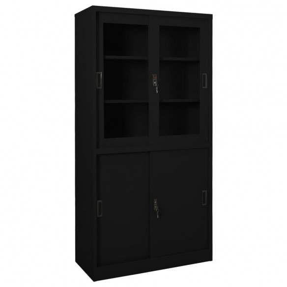 Armoire de bureau avec porte coulissante Noir 90x40x180cm Acier