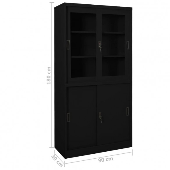 Armoire de bureau avec porte coulissante Noir 90x40x180cm Acier