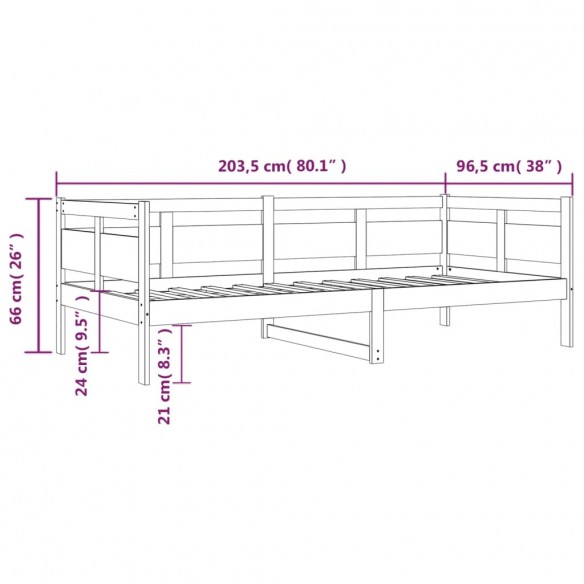 Lit de jour blanc bois de pin massif 90x200 cm