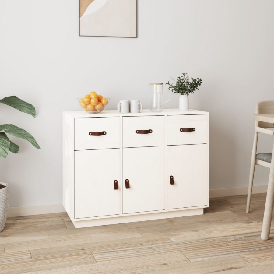 Buffet Blanc 100x40x75 cm Bois massif de pin