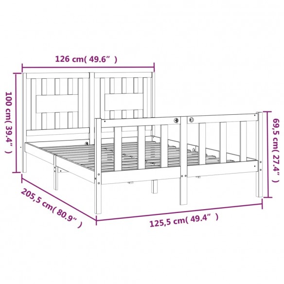 Cadre de lit avec tête de lit blanc bois pin massif 120x200 cm