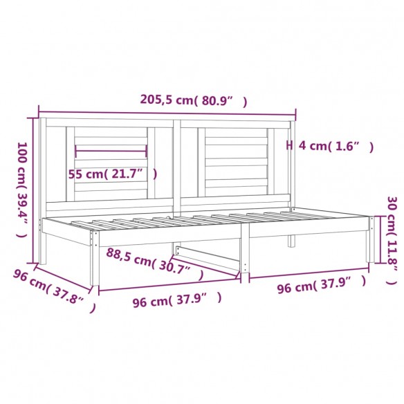 Lit de jour 90x200 cm Bois de pin massif