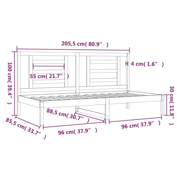 Lit de jour 80x200 cm Bois de pin massif