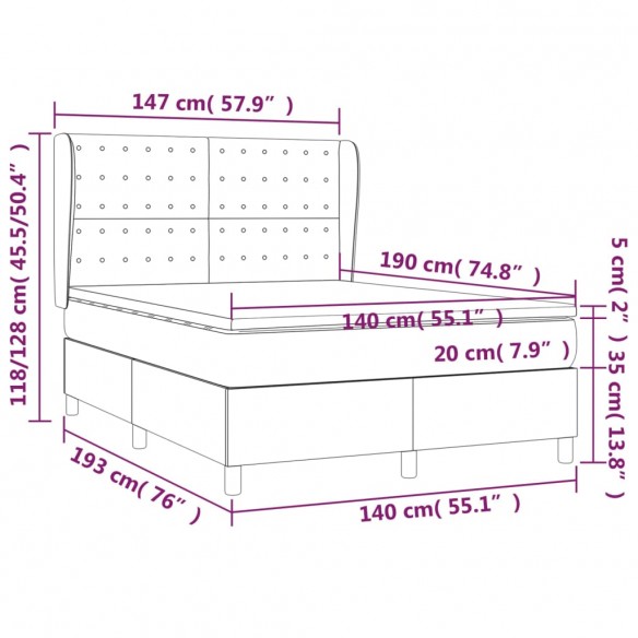 Cadre de lit avec matelas Marron foncé 140x190 cm