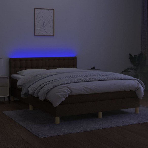 Cadre de lit matelas et LED Marron foncé 140x200 cm