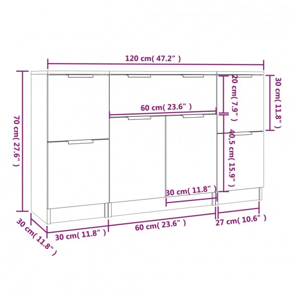 Buffets 3 pcs Chêne fumé Bois d'ingénierie