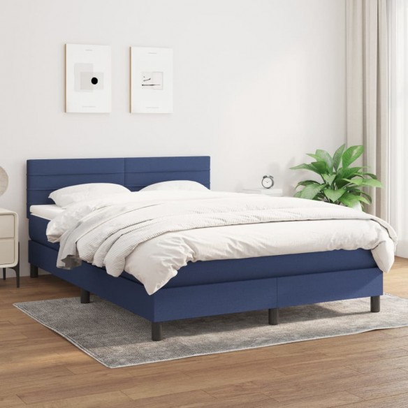 Cadre de lit avec matelas Bleu 140x190 cm Tissu