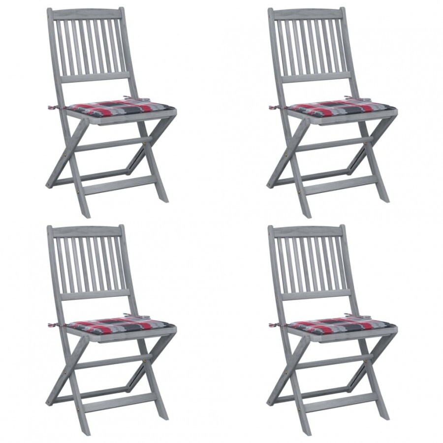 Chaises pliables d'extérieur 4 pcs avec coussins Bois d'acacia