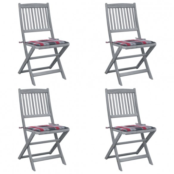 Chaises pliables d'extérieur 4 pcs avec coussins Bois d'acacia