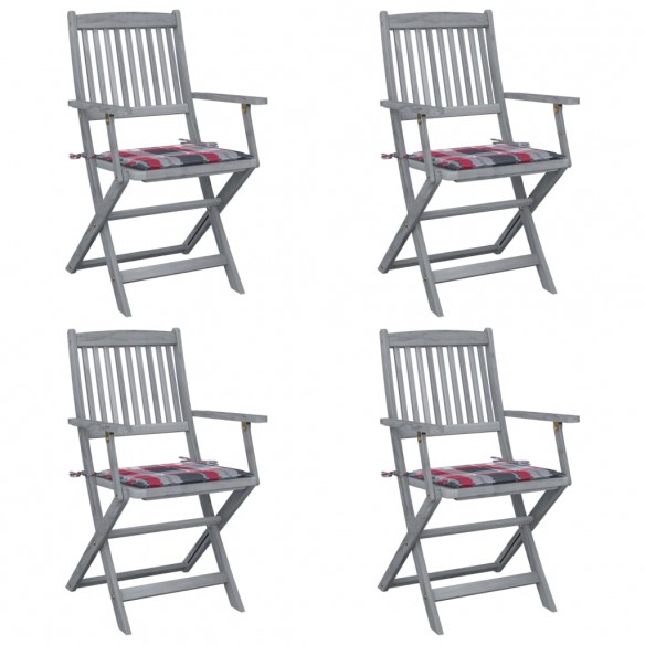 Chaises pliables d'extérieur 4 pcs avec coussins Bois d'acacia