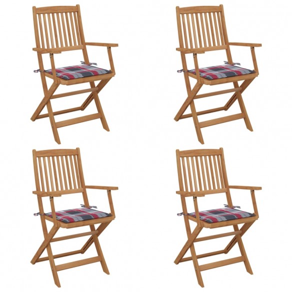 Chaises pliables de jardin 4 pcs avec coussins Bois d'acacia