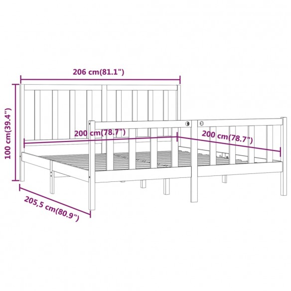 Cadre de lit Bois massif 200x200 cm