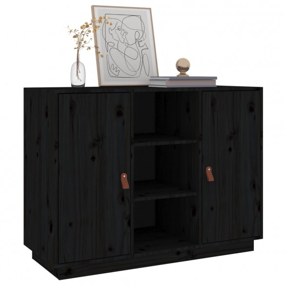 Buffet Noir 100x40x75 cm Bois massif de pin