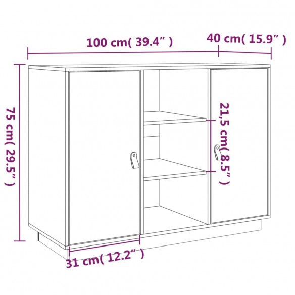 Buffet Noir 100x40x75 cm Bois massif de pin