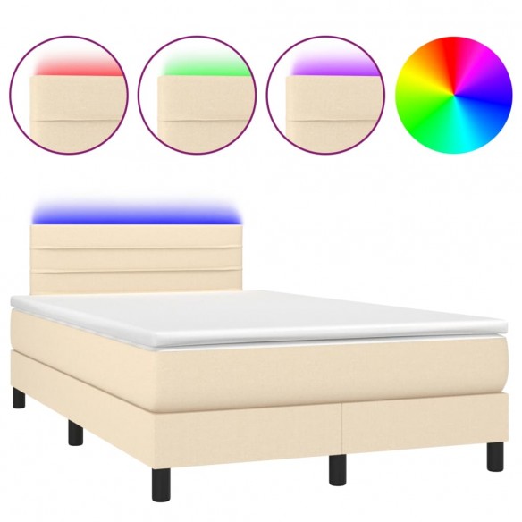 Cadre de lit avec matelas LED Crème 120x200 cm Tissu